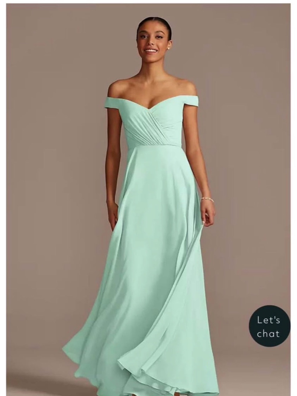Off the Shoulder Full Skirt Mint Green Bridesmaid Dress David's Bridal